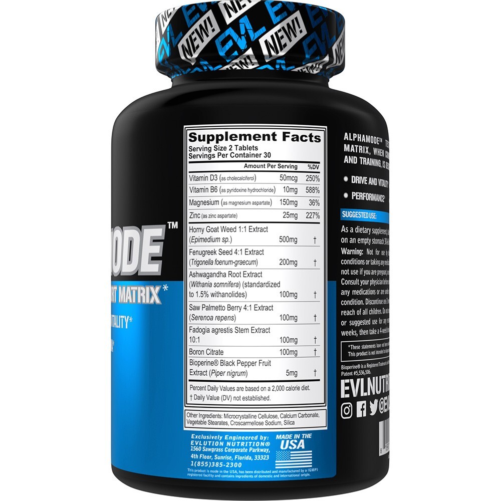 EVL AlphaMode 60ct | Testosterone Drive Vitality Stamina + Strength Boost Pills