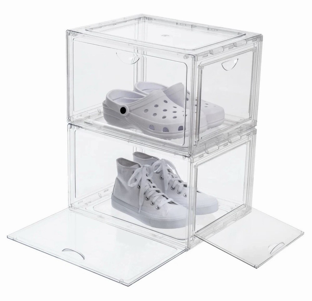 Clear Transparent Stackable Shoebox & Organizer, 4-pack Plastic 11.8"x15.1"x9.4"