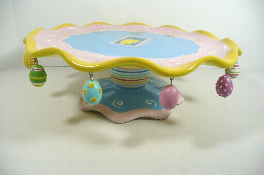 BOSTON WAREHOUSE Pedestal Cake Plate Removable Easter Egg Charms Original Box!!
