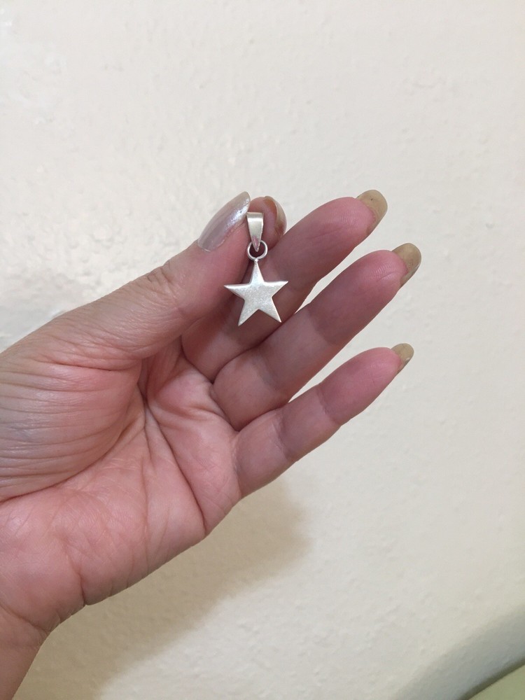 925 Solid Sterling Silver Flat Star Charm Pendant Large Loop Fits Thick Chains