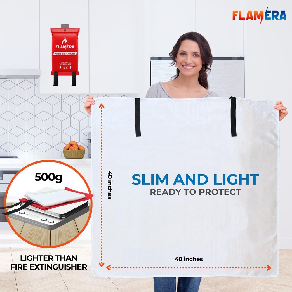 Emergency Fire Blanket for Home and Kitchen (2-Pack) Fireproof and Fire Suppr...
