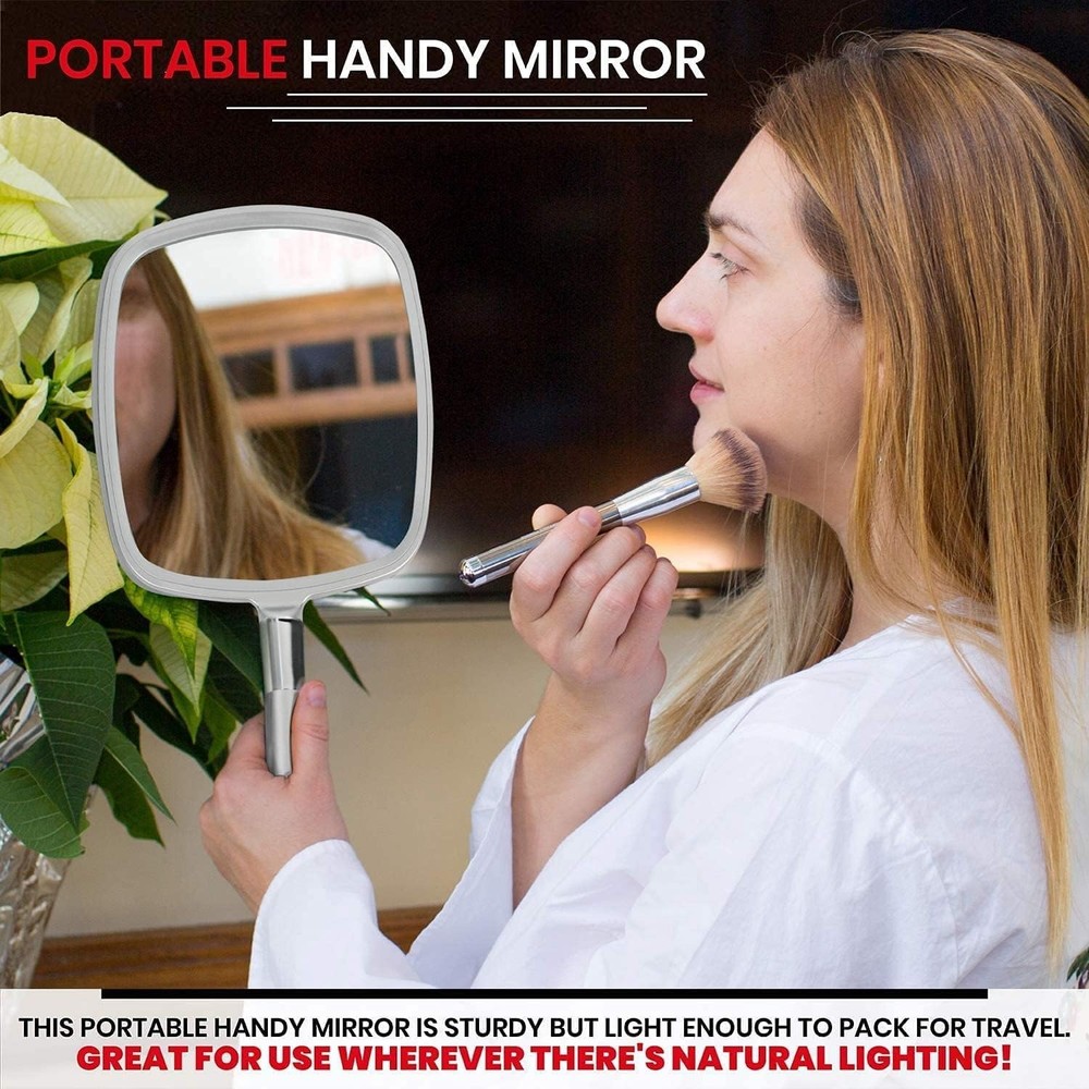 Large & Comfy Hand Held Mirror with Handle - Silver Salon Model (5-Pack)