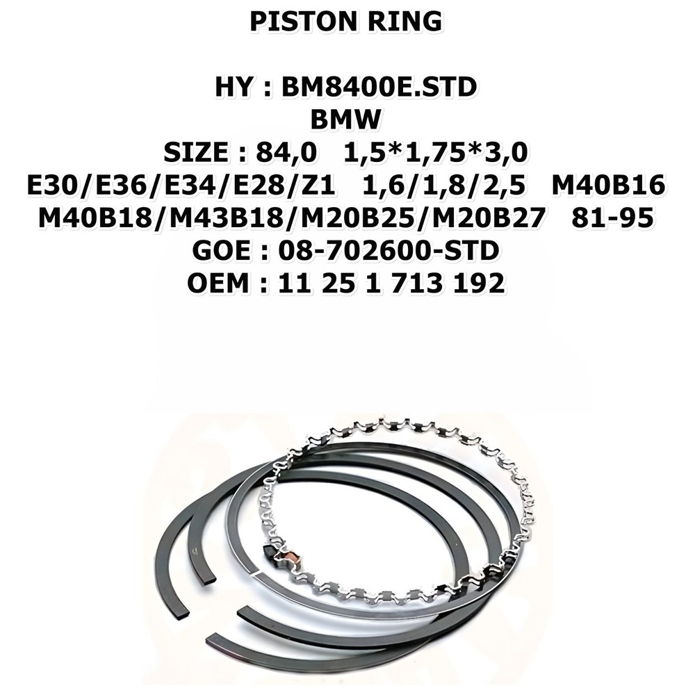 4X PISTON RING BMW E34/E30/E36 ENGINE/M20B25/M40B16  84 1.5x1.75x3 BM8400E STD