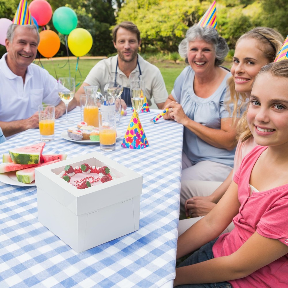 5 Pack Cake Boxes 12 Inch, White Square Cake Boxes with Cake Boards, Disposab...