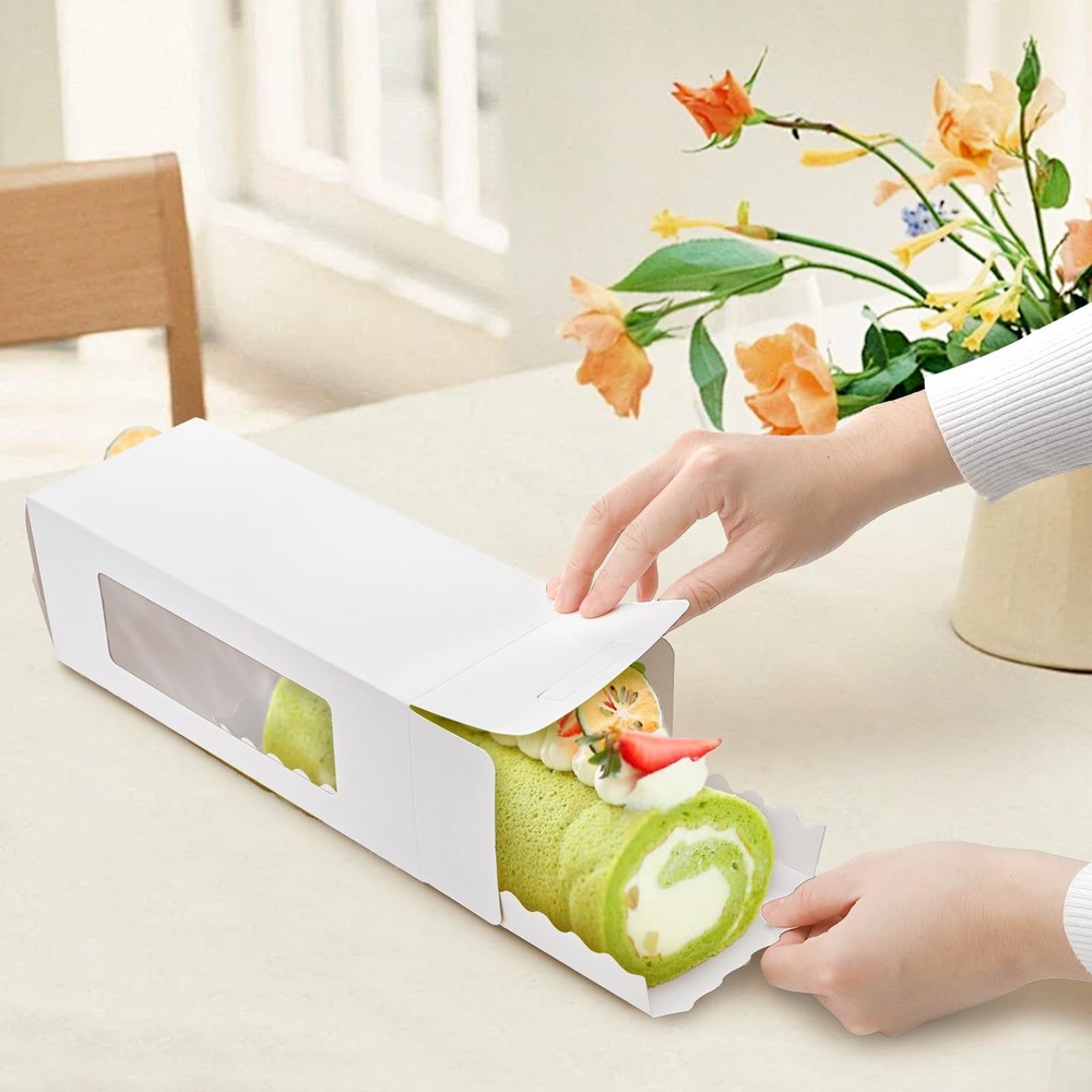 30 Pack Roll Cake Boxes 10.8''X4.4''X4'' Pumpkin Container with Window