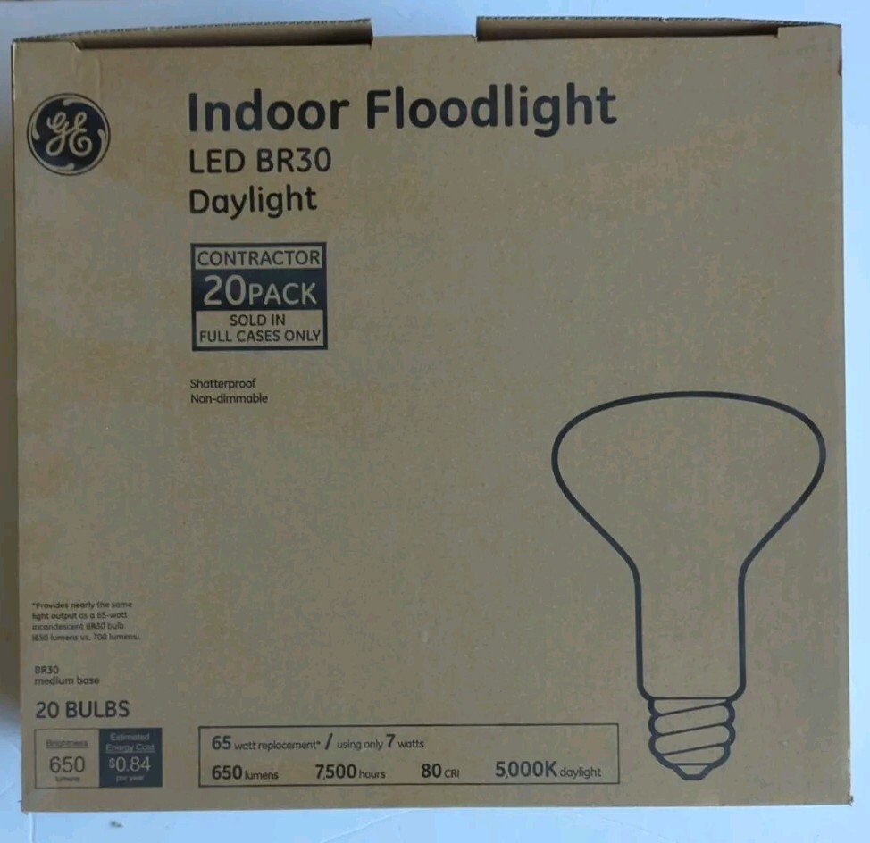 GE LED BR30 Refresh 65 Watt Flood Light Daylight Bulbs Replacement, Case of 20