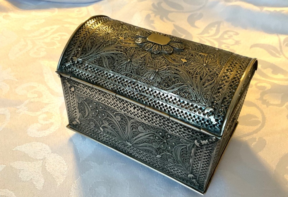 Antique large Solid Silver Filigree Box