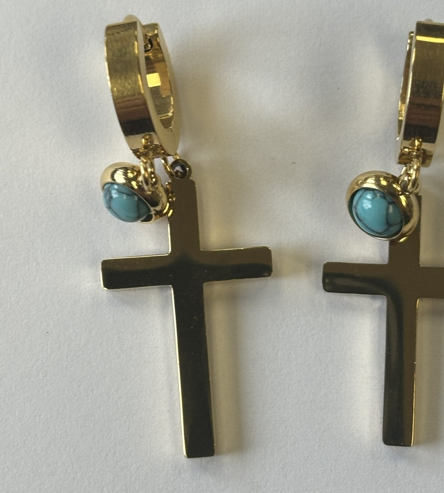 DIY Turquoise Gold Cross Earrings