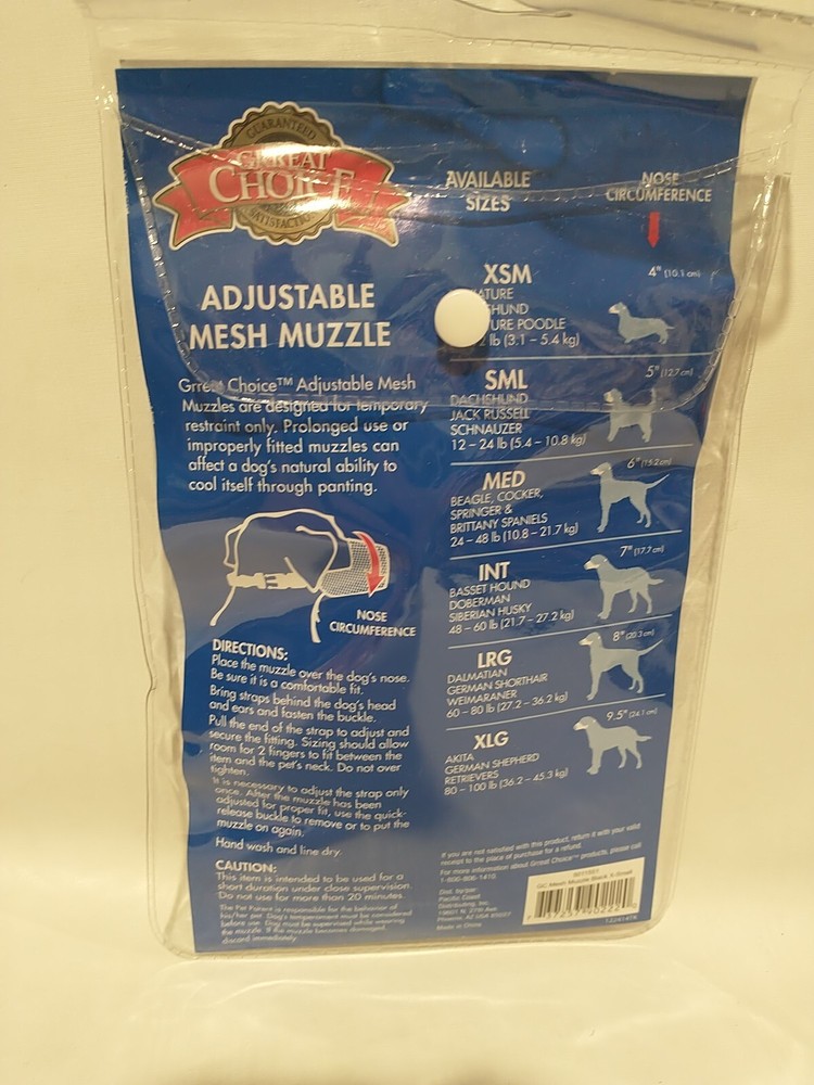 Adjustable Mesh Dog Muzzle Size X-Small Black For 7-12 Lbs 4" Nose Circumference