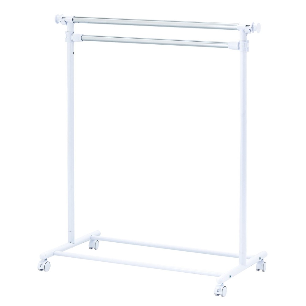 2-Shelf Garment Drying Clothes Rack - Adjustable Height, Locking Wheels, Metal