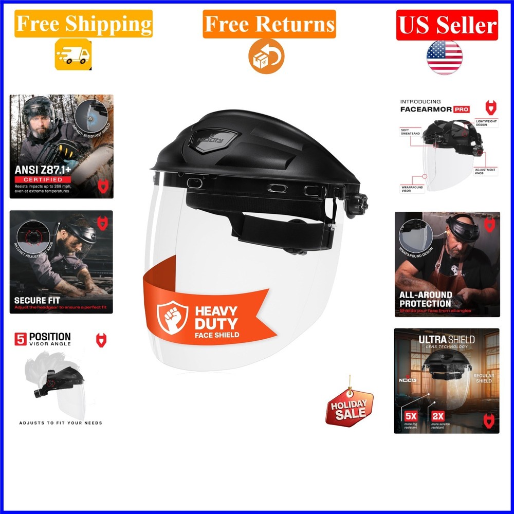 Clear Safety Face Shield for Work, Impact-Resistant, Adjustable