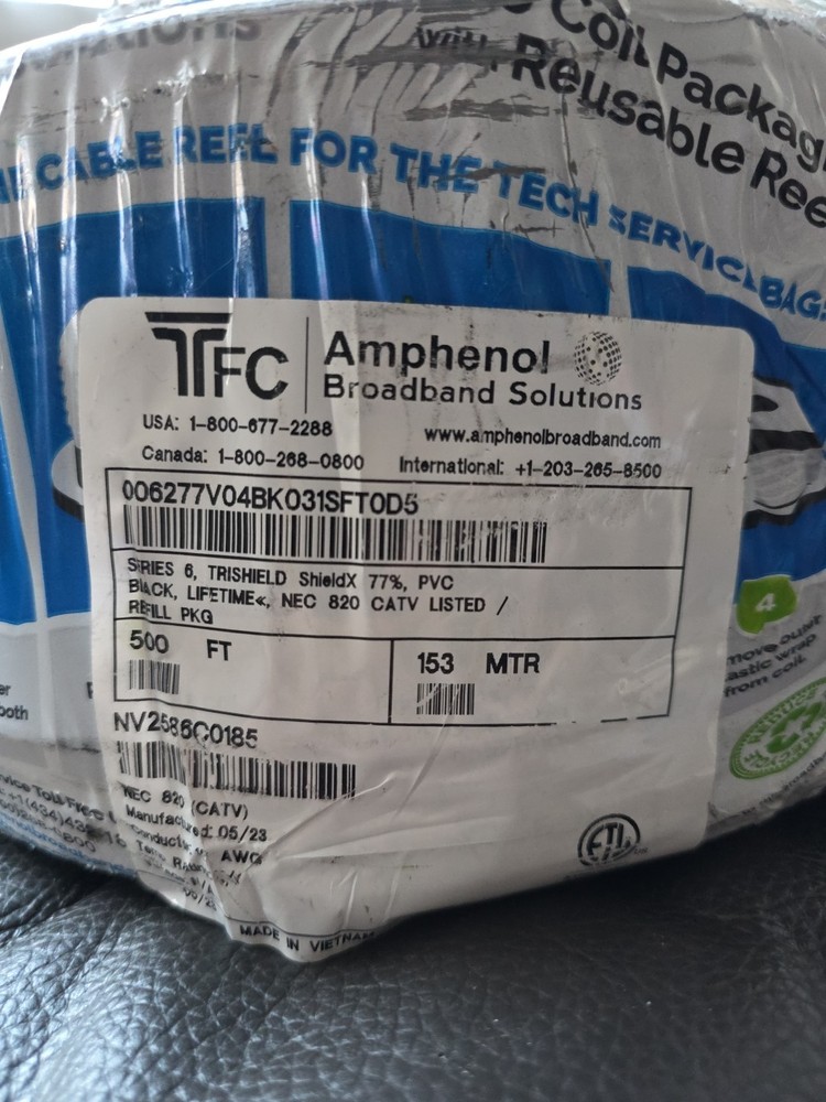 RG6, Coax, CATV, Cable, 500FT, Black.