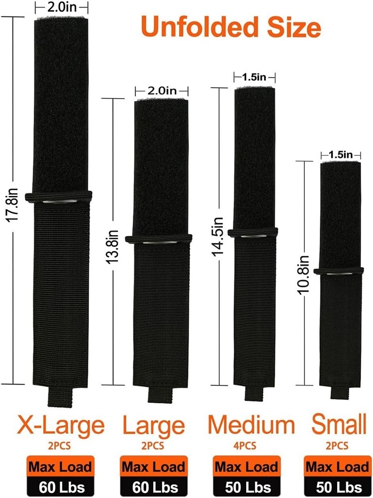 Heavy-Duty Storage Straps (Assorted 10 Pack) - Extension Cord Storage, Organizer