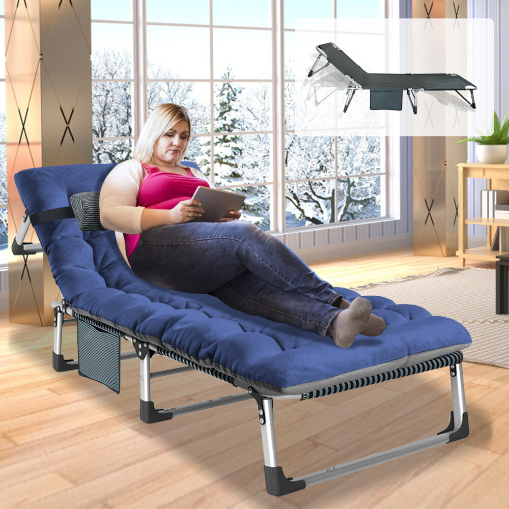 SLSY Adjustable 4-Position Camping Cot Folding Cot Cots for Camping Blue Gray