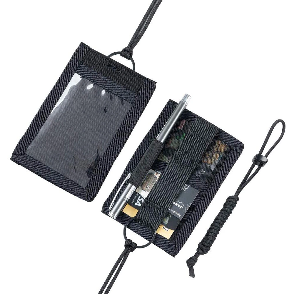 2x Black Tactical ID Card Holder Hook&Loop Patch Badge Organizer Neck Lanyard