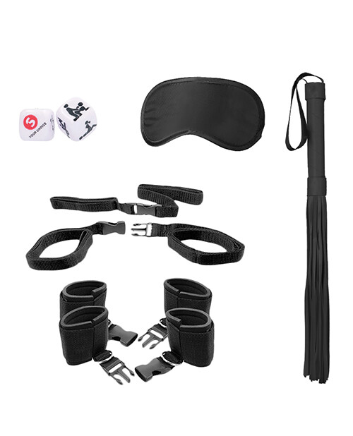 Shots Ouch Black & White Bed Post Bindings Restraint Kit Black