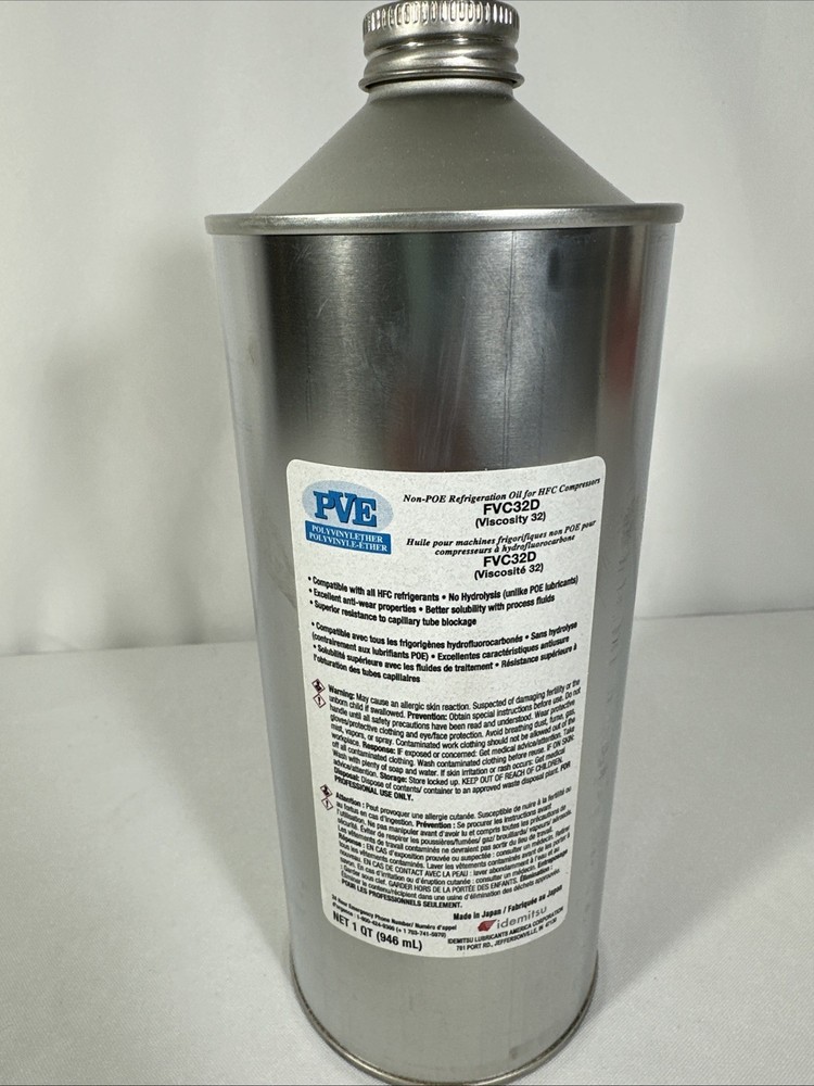 Nu-Calgon Idemitsu Refrigeration Oil | PVE FVC32D 1 QT PVE Lubricant R134A R410A