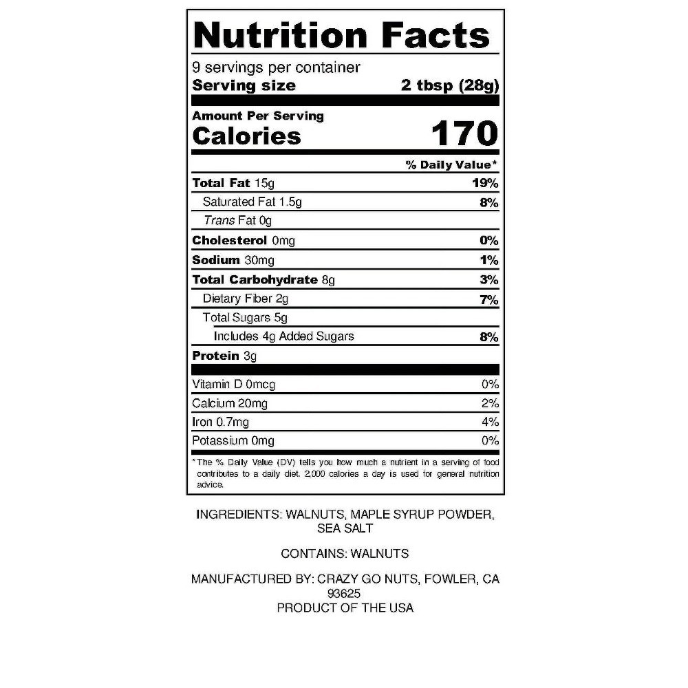 Crazy Go Nuts Walnut Butter - Maple, 9 oz (1-Pack) - Healthy Snacks