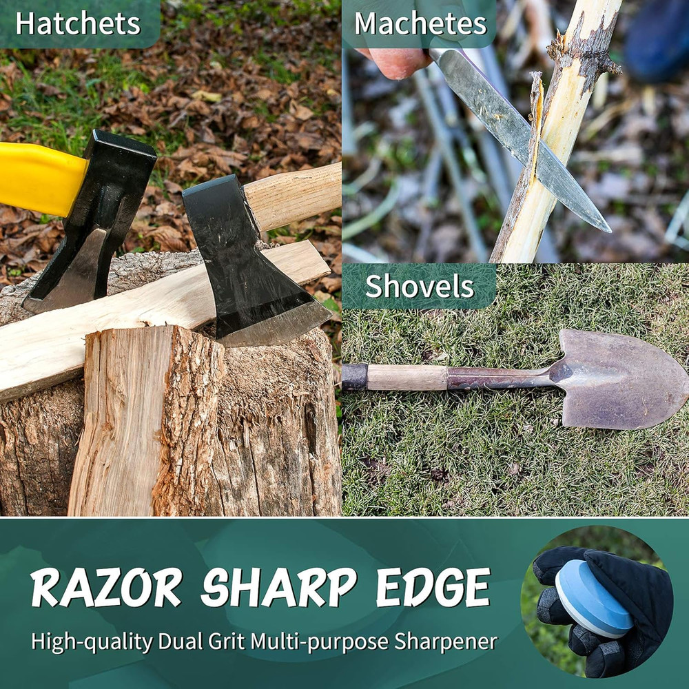 4 Axe Sharpener Tools with Sheath, Multipurpose Axe Sharpener Stone Axe Dual Gri