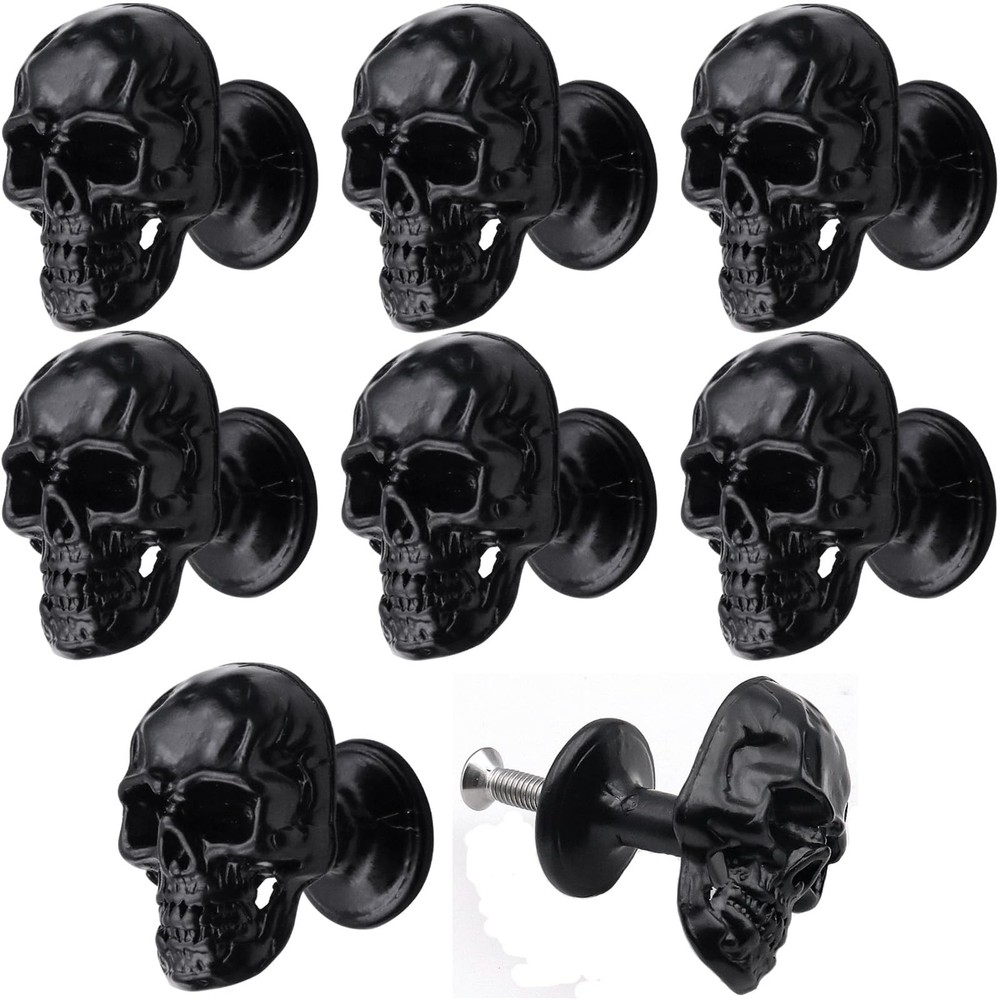 8 Pack Skull Skeleton Cabinets Knobs, Single Hole Pull Handle for Drawer Ward...