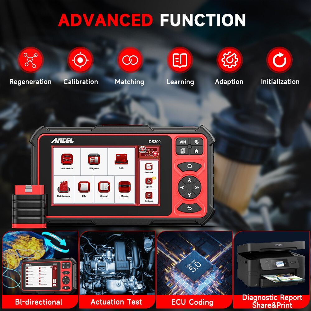 ANCEL DS300 OBD2 Scanner Bi-directional Test Engine IMMO Key Programming Tool