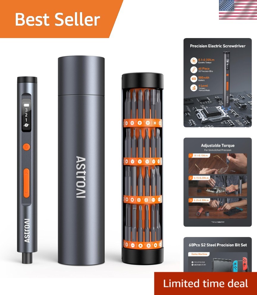 Robust Mini Electric Screwdriver with Fast Charging & LCD Display - 63 Tools