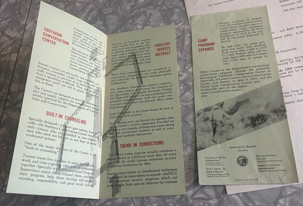 1960'S CALIFORNIA DEPT CORRECTIONS CONSERVATION PROGRAM BROCHURES & BULLETINS