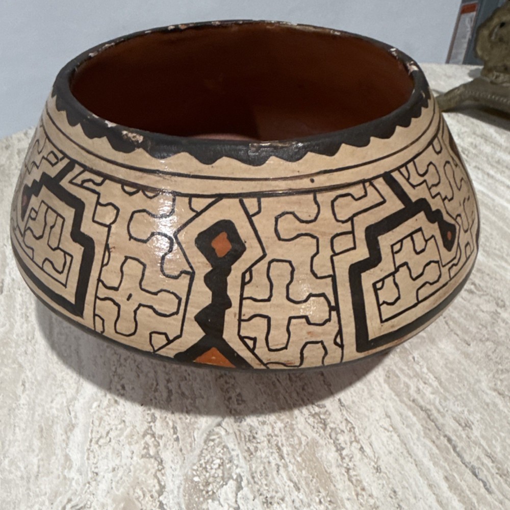 Handmade Shipibo Conibo Pottery Bowl with Geometric Designs