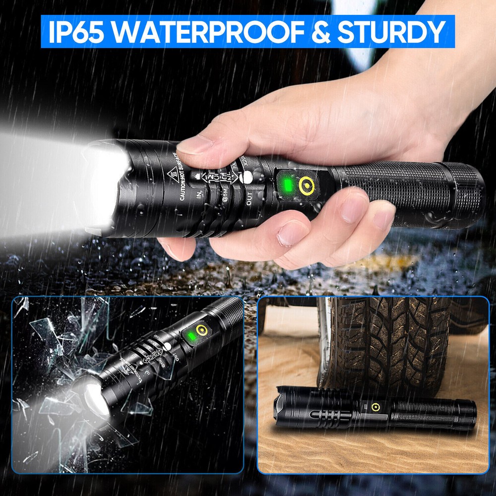 Super-Bright LED Tactical Flashlight Zoomable With Rechargeable Battery