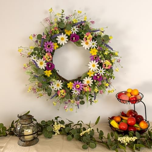 Artificial Spring Wreath 22 Inch Spring Wreaths for Front Door Springtime