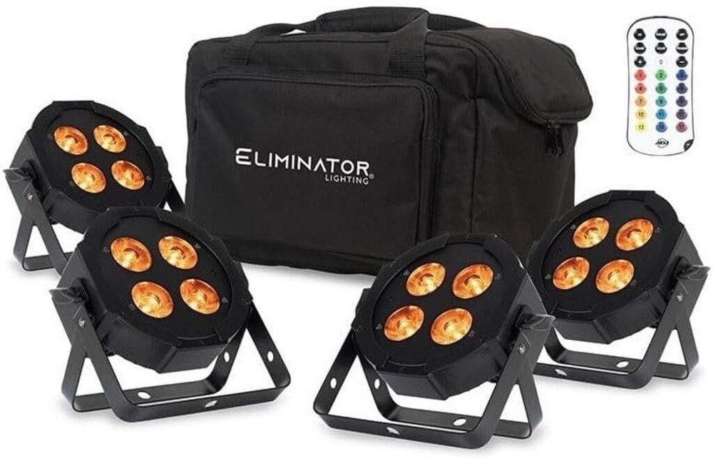Eliminator Mega Flat Hex PAR with DMX Cables/Bag/Remote - 4 Pack