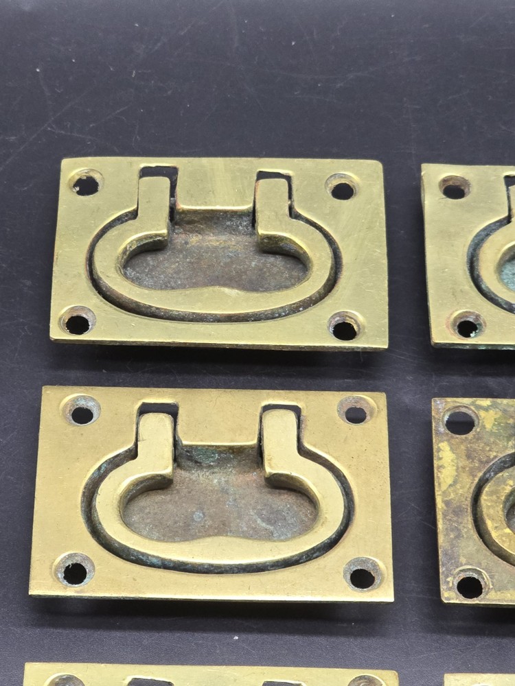 Set Of 8 Original Victorian Campaign Handles Solid Brass Rectangular 76 X 54mm