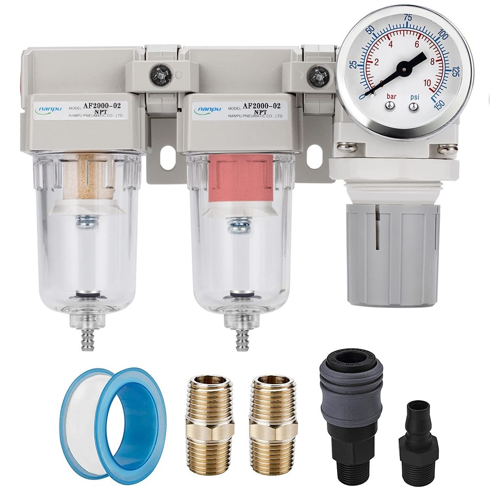 Coalescing Filter Regulator Set - 1/4" NPT, Semi-Auto Drain