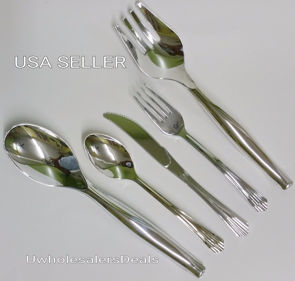 102 Plastic Silver Fork-Spoon-Knives-Serving Tools Cutlery Look of Silverware