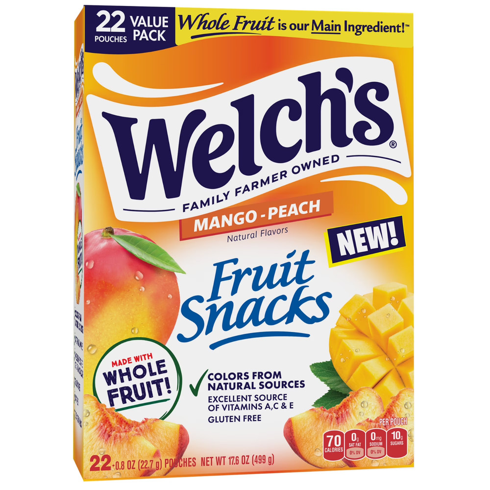 Welch's Fruit Snacks Mango-Peach Soft Fruit Snacks for Stocking Stuffers, .8 oz,