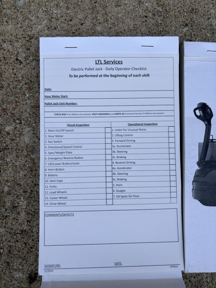 Toyota Electric Pallet Jack Daily Operator Checklist, 2 Pack