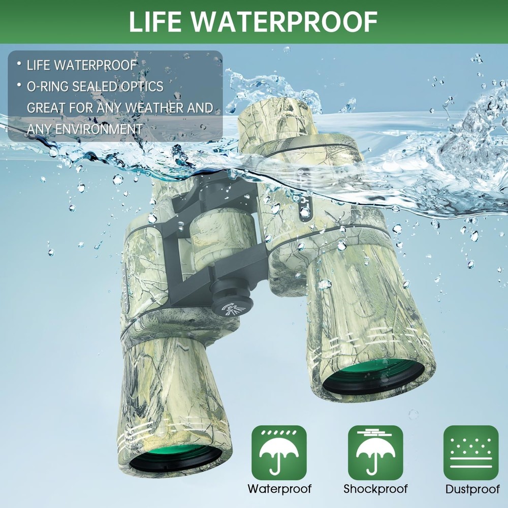 20x50 High Powered Binoculars for Adults, Waterproof Binoculars with Low Light V