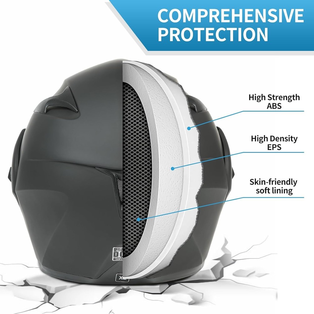 Motorcycle Bluetooth Modular Helmet, DOT Approved Dual Large, Matte Black