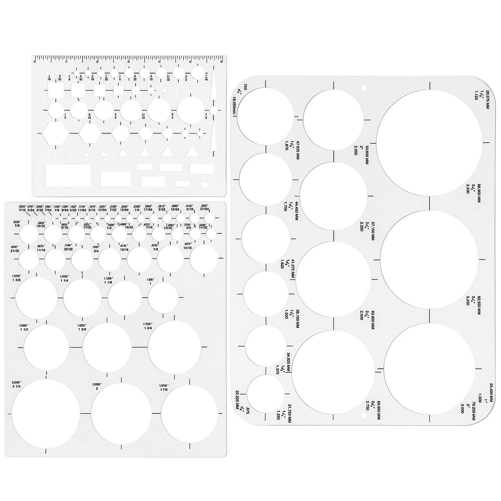 3 Pack Circle Drawing Template Drafting Stencil Measuring Tool
