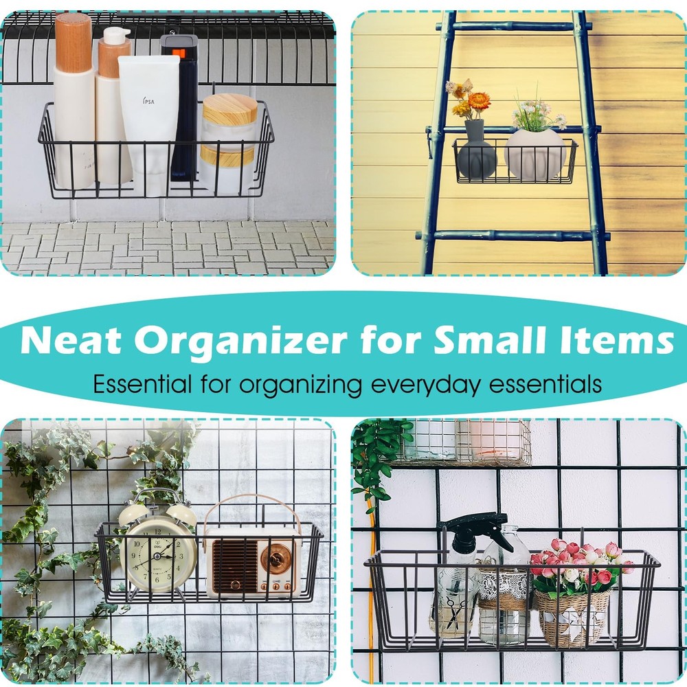 10 PCS Hanging Wire Baskets For Organizing Metal Storage Grid Panel Black