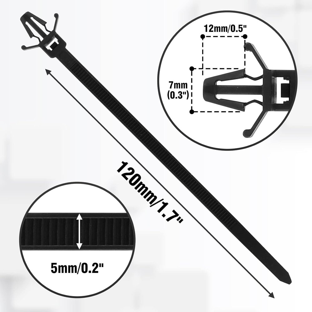 Piutouyar 50 Pcs Black Nylon Push Mount Cable Zip 120mm/4.7",