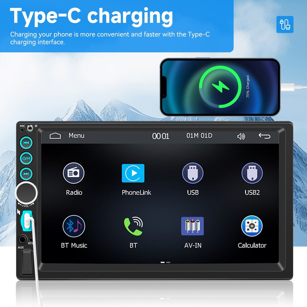 DOUBLE DIN APPLE CARPLAY ANDROID AUTO 7" CAR STEREO RADIO BLUETOOTH TOUCH SCREEN