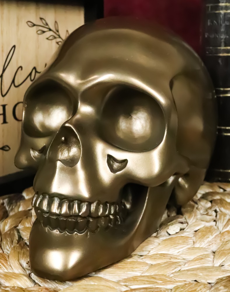 Decorative Bronze Colored Skull Head Skeleton Figurine Statue