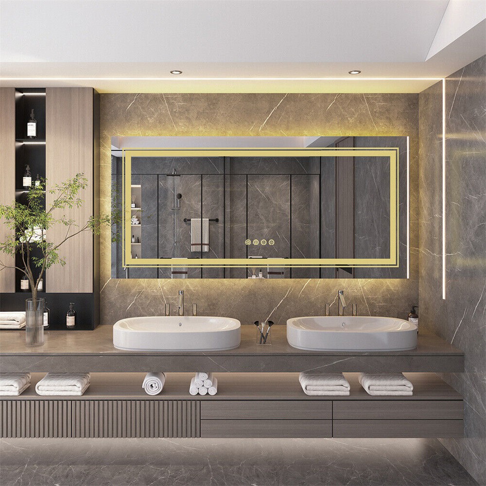 Large Bathroom HD Vanity Mirror RGB Multicolor Backlit+Adjustable Front-Lighted