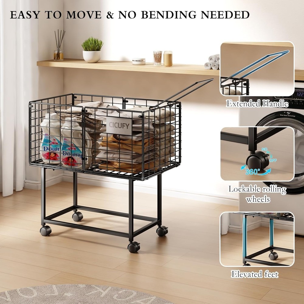 Multi-Functional 80L Wheeled Laundry Hamper with Breathable Design and Handle