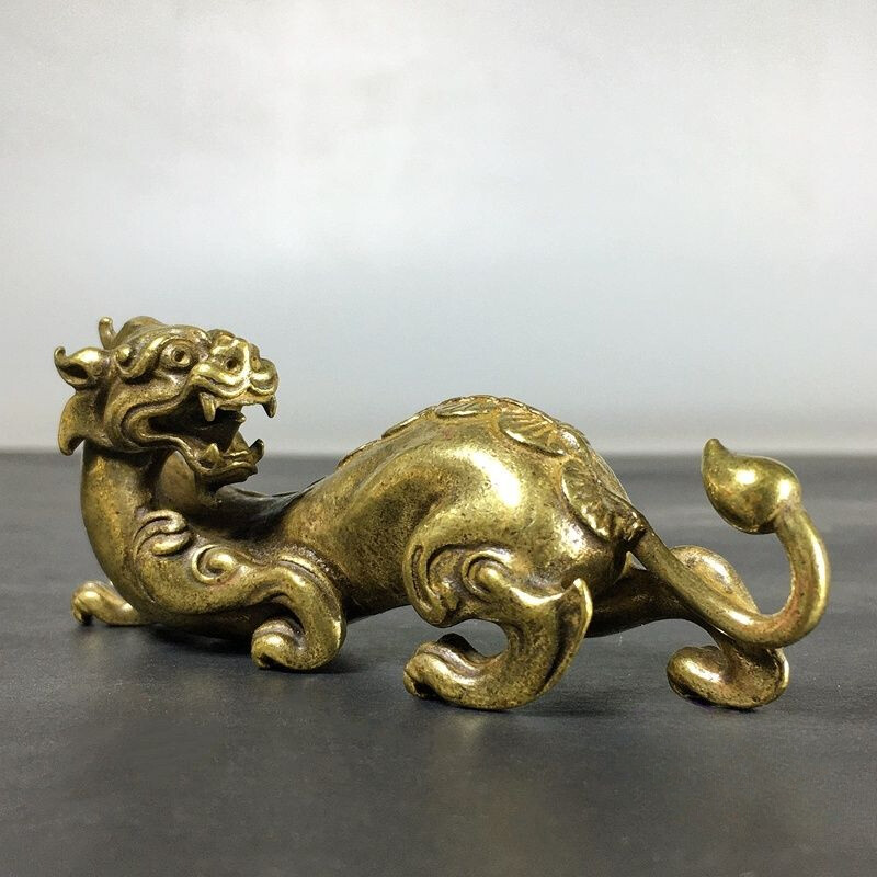 Antique Brass Solid Dragon Ornament Small Brass Ware, Study Office Desktop Ruler