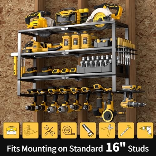 Large Power Tool Organizer Wall Mount, 4 Layer 10 Drills Holder Extra Tall