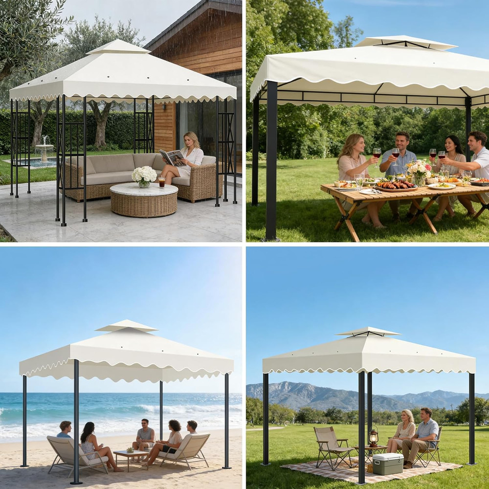 10X10 Double Tiered Gazebo Replacement Canopy, Upgraded 300D Polyester Heavy Dut