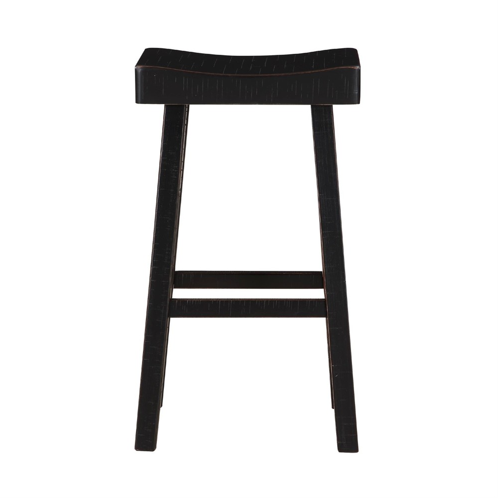 Casy 4pc Bar Height Table Set- 3 Contoured Stools- Black Rubberwood