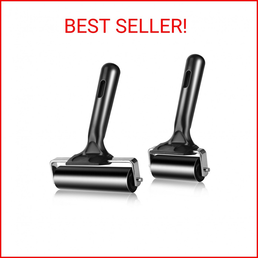 2Pcs Rubber Roller Brayer Rollers Hard Rubber 4 & 2.2 Inch for Printmaking (Blac